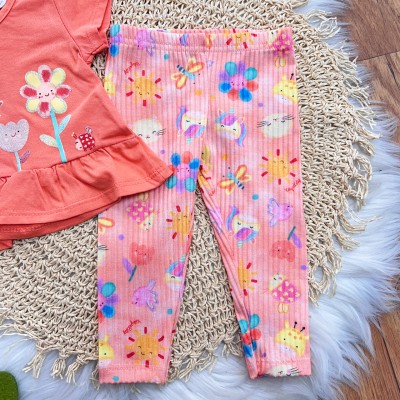 Conj. Blusa Florzinhas e Calça Canelada Solzinho - Laranja